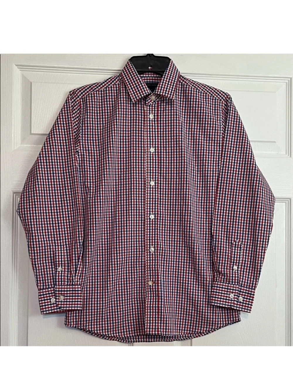Tommy Hilfiger Boys Red Blue Gingham Dress Shirt - Long Sleeve Size 14